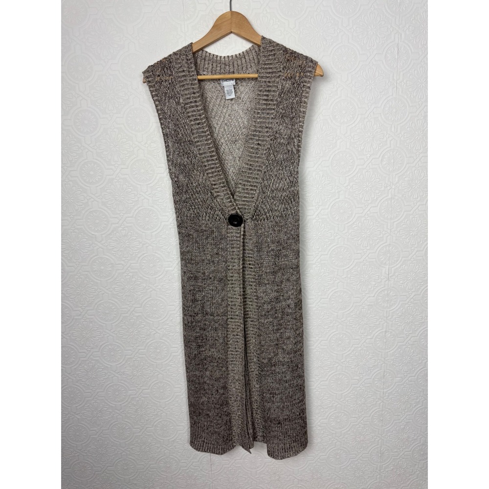 Chicos‎ Longline Knit Cardigan Vest Brown Lagenlook Artsy Sleeveless Medium